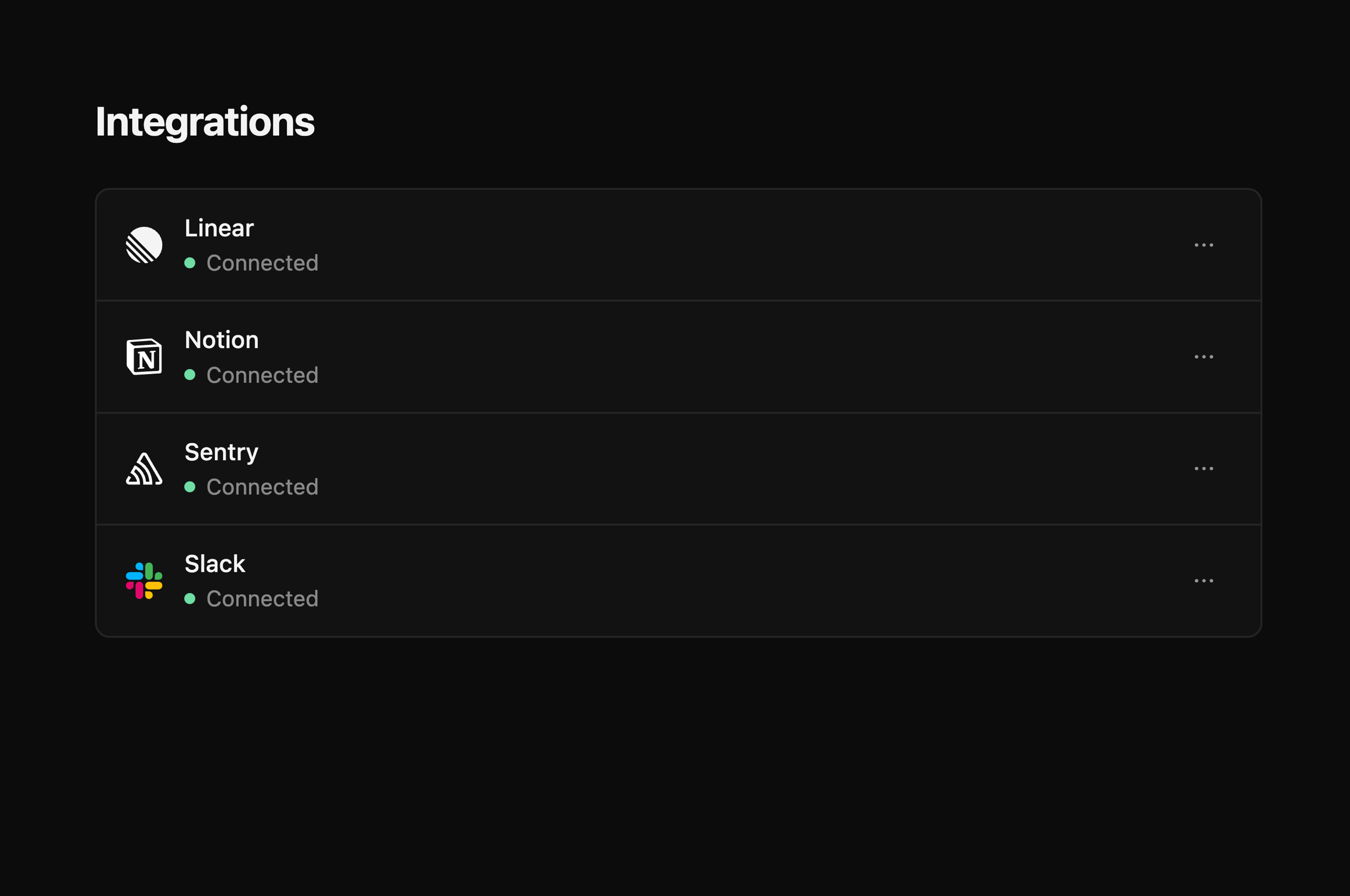 Settings › Integrations with every integration connected.